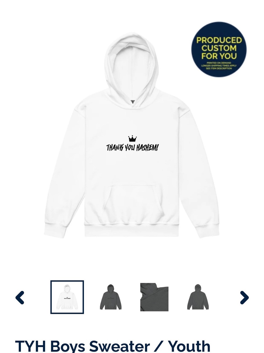Thank You Hashem White Hoodie - Crown Graphic